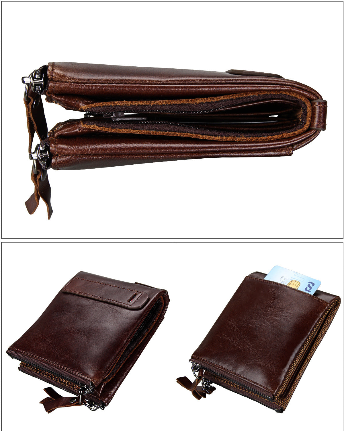 Crazy Horse Cowhide Men's Wallet RFID Anti-theft Brush Cowhide Short Men's Ticket Clip Wallet Double Zipper Coin Purse