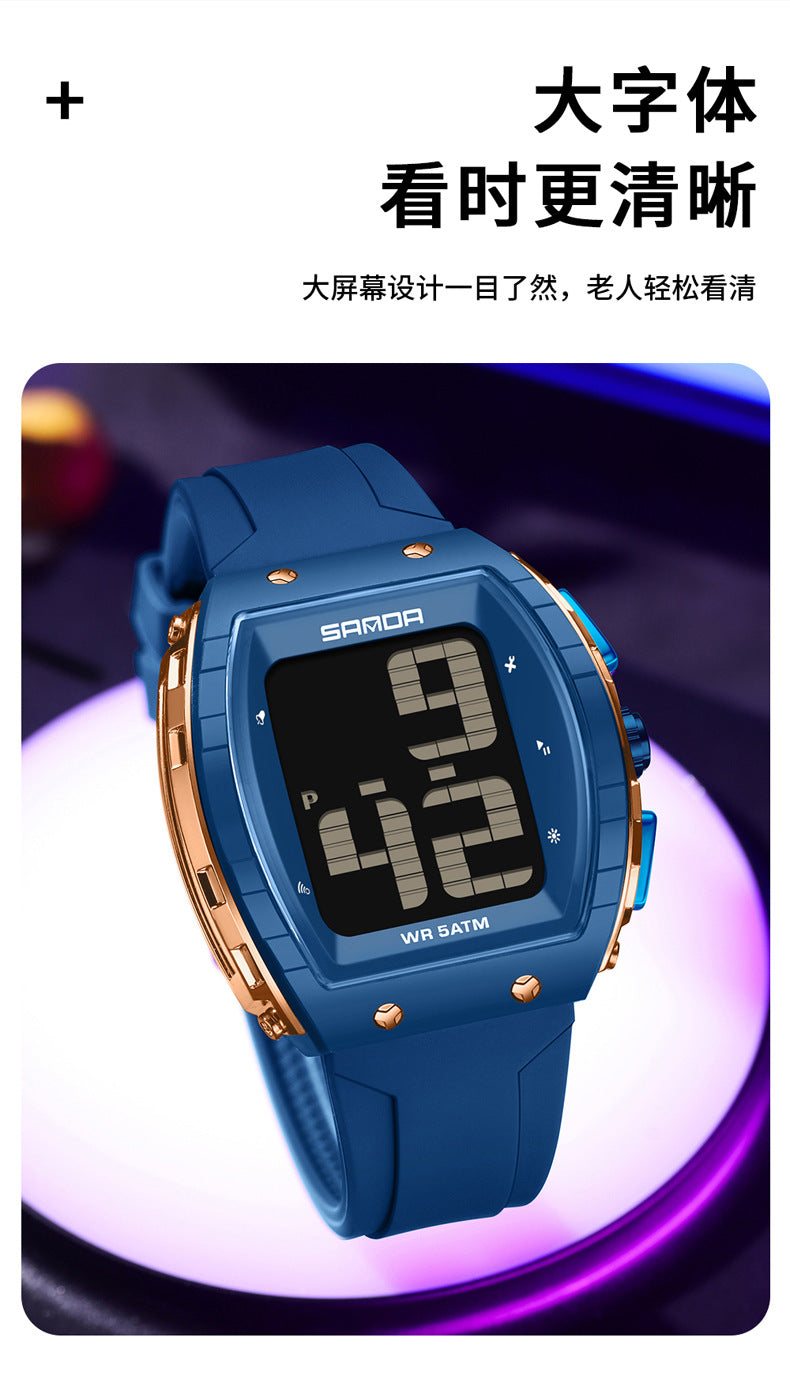 Sanda Elderly Voice Time Watch Large Digital Screen Luminous Multi-Function Watch Waterproof Calendar Digital Watch