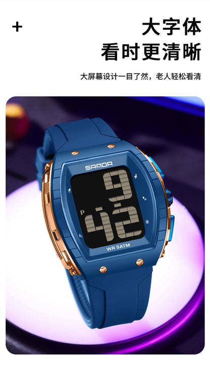 Sanda Elderly Voice Time Watch Large Digital Screen Luminous Multi-Function Watch Waterproof Calendar Digital Watch