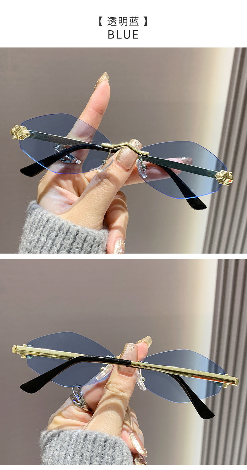 Frameless diamond personality sunglasses 2024 new sunscreen European and American trend sunglasses high sense sunglasses ladies