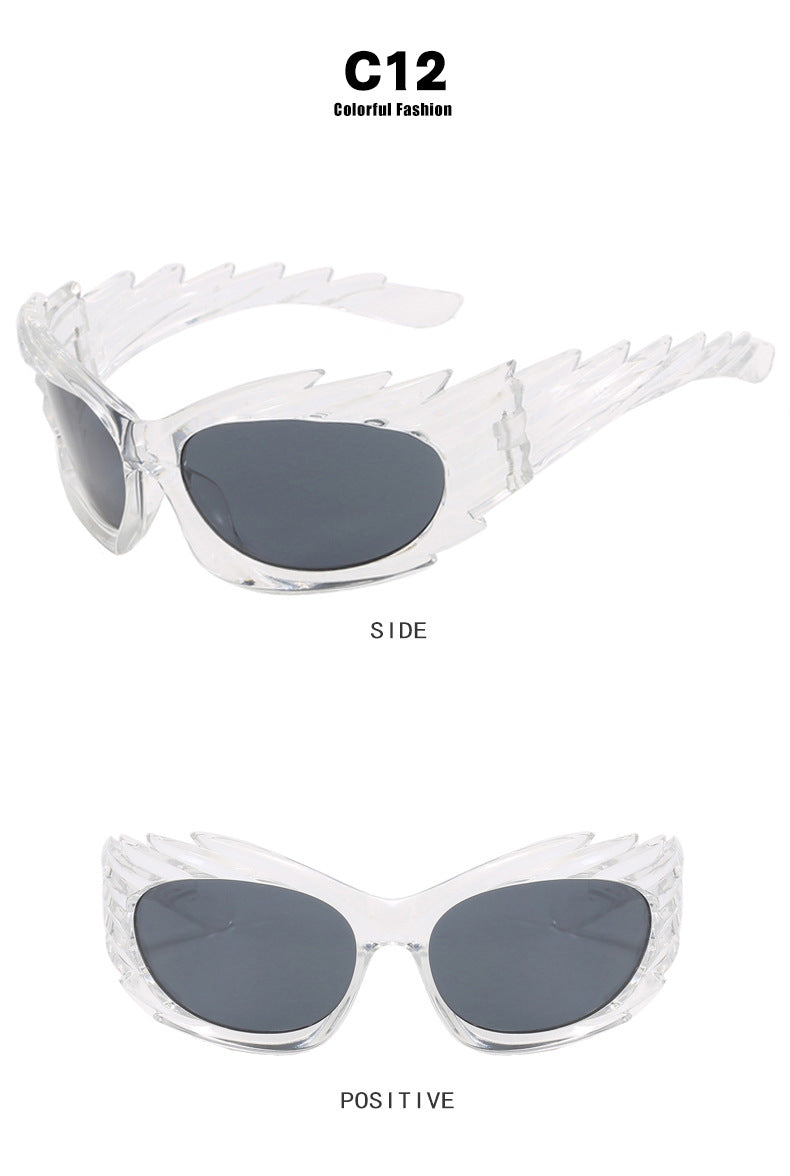 Barbed Hedgehog Sunglasses Y2K European and American Personalized Wings Cycling Sunglasses Concave Shape Ins Trendy Sunglasses for Women