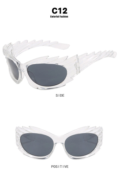 Barbed Hedgehog Sunglasses Y2K European and American Personalized Wings Cycling Sunglasses Concave Shape Ins Trendy Sunglasses for Women
