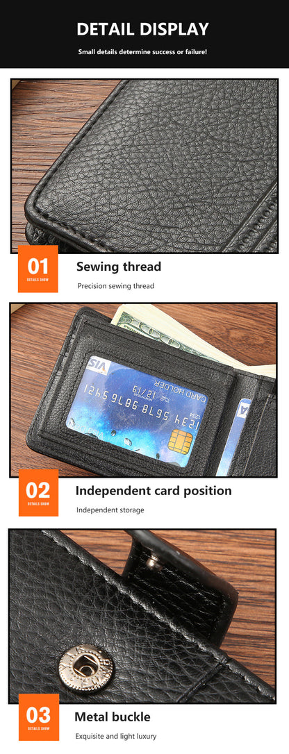 Cross-Border Dropshipping Manufacturer Wholesale Men's Wallet Pu Leather Short Zipper Buckle Wallet New Style Wallet Coin Purse