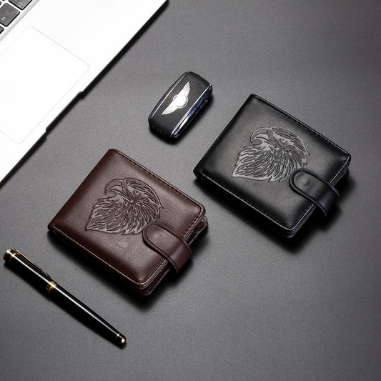 Foreign Trade Wallet Men's New 3D Embossed Eagle Pattern Short Student Youth Casual Soft Leather Card Bag Coin Purse