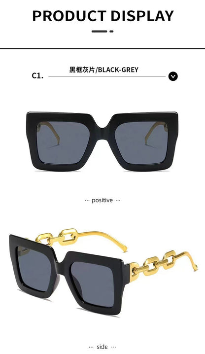 New Cross-Border Chain Anti-Uv Sunglasses European and American Fashion Square Frame Women's High-End Sun Light Luxury Style Square