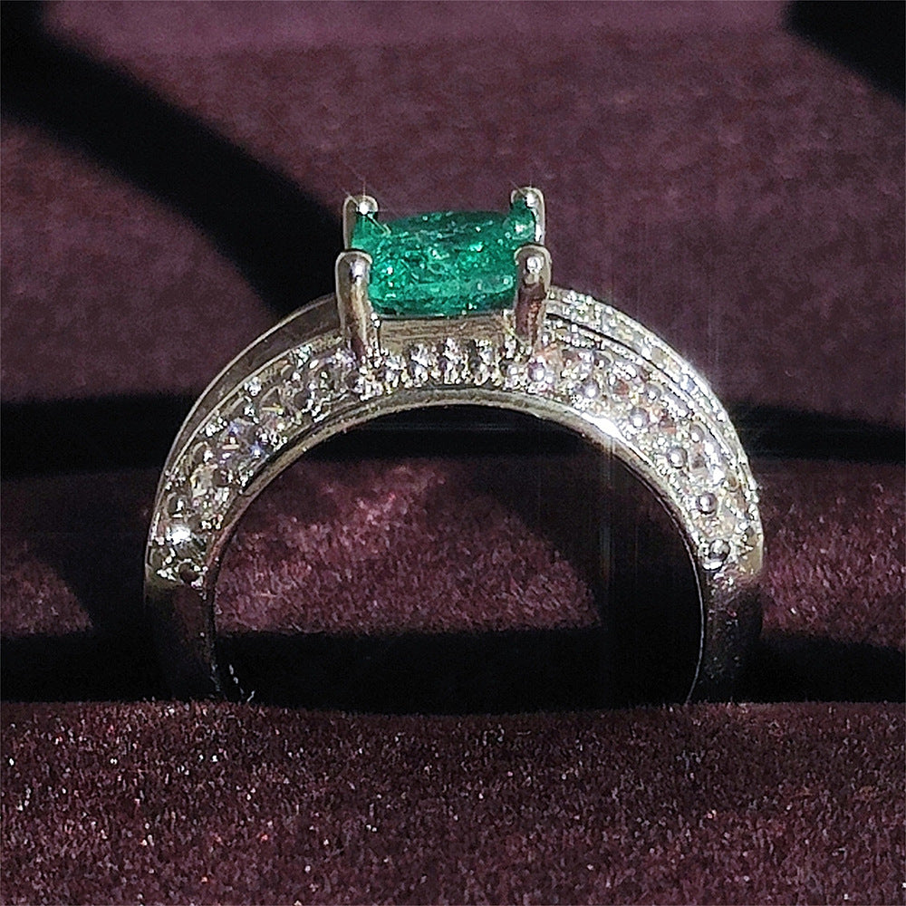 Shein supply inlaid high carbon Seiko quality princess square Paraíba ring female wholesale r8108