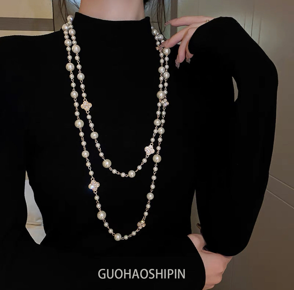 Light Luxury and High-End Multi-Layered Pearl Sweater Chain, Feminine, Simple, Long Autumn and Winter Necklace, Alloy Accessories, Jewelry