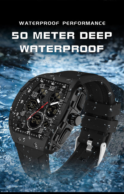 Ofns Fashion Watch Sports Waterproof Watch Barrel-Shaped Multi-Function Luminous Dual-Time Student Digital Watch