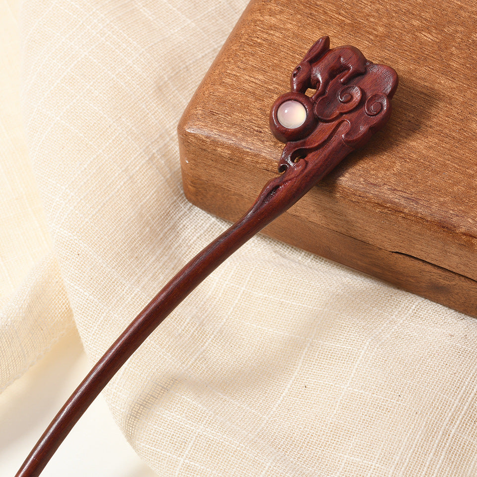 Vintage Red Sandalwood Hairpin Antique High-end Hairpin New Chinese Style Simple Daily All-match Wooden Hairpin Hairpin