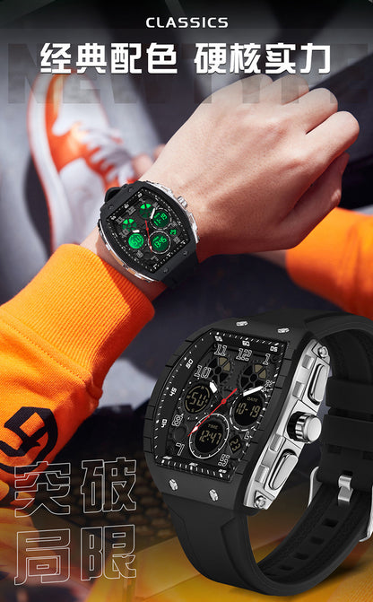 Ofns Fashion Watch Sports Waterproof Watch Barrel-Shaped Multi-Function Luminous Dual-Time Student Digital Watch