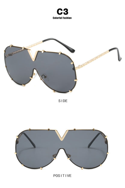 Fashion Metal One-Piece Sunglasses 2024 New Cross-Border European and American V Large Frame Sunglasses Ins Internet Celebrity Sunglasses