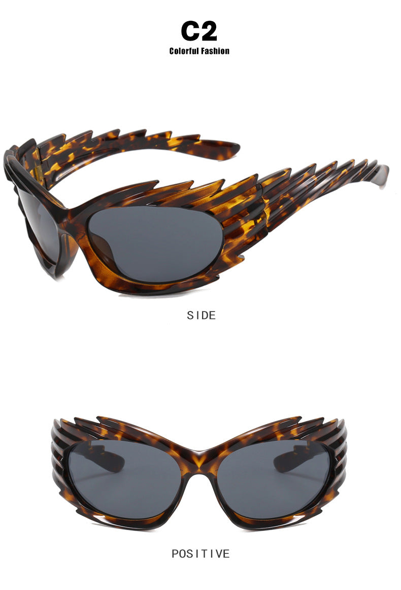 Barbed Hedgehog Sunglasses Y2K European and American Personalized Wings Cycling Sunglasses Concave Shape Ins Trendy Sunglasses for Women