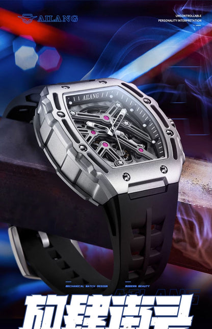 AI Lang new watch Richard automatic mechanical watch hollow-out barrel-shaped foreign trade live broadcast popular one-piece delivery