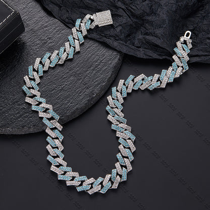 Xindi European and American Popular Men's Necklace 15mm Exaggerated Diamond Geometric Trendy Hip-Hop Jewelry Large Gold Chain Necklace