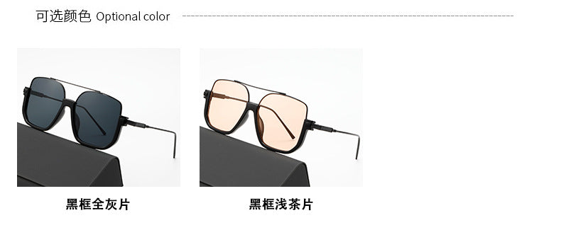 Cross-Border Double-Beam Brown Sunglasses Transparent Black Retro High-End Sunglasses Unisex Large Frame Glasses