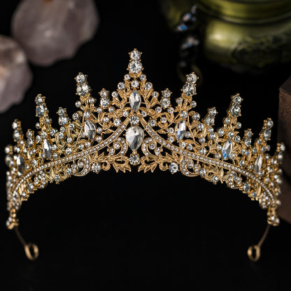 European and American Bride Jewelry Three-piece Suit High-class Dance Wedding Jewelry Alloy Diamond Crown Necklace Earrings suit