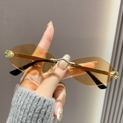 Frameless diamond personality sunglasses 2024 new sunscreen European and American trend sunglasses high sense sunglasses ladies