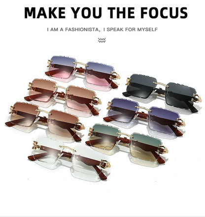 New Women's Frameless Sunglasses Distinctive Square Sunglasses Men's High Sense Fashion Cross-Border Cut-Edge Sunglasses