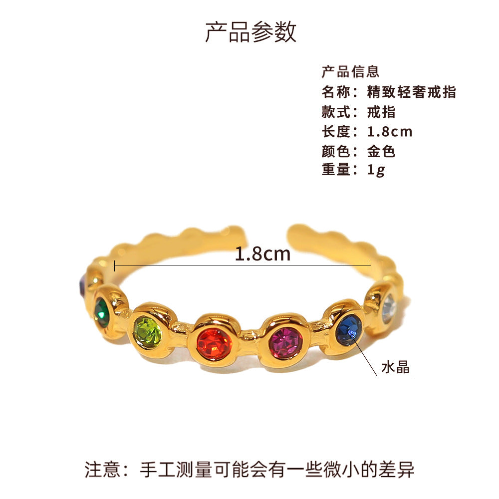 Diamond ring female titanium steel light luxury high-grade zircon index finger ring popular personality all-match fashion temperament open ring