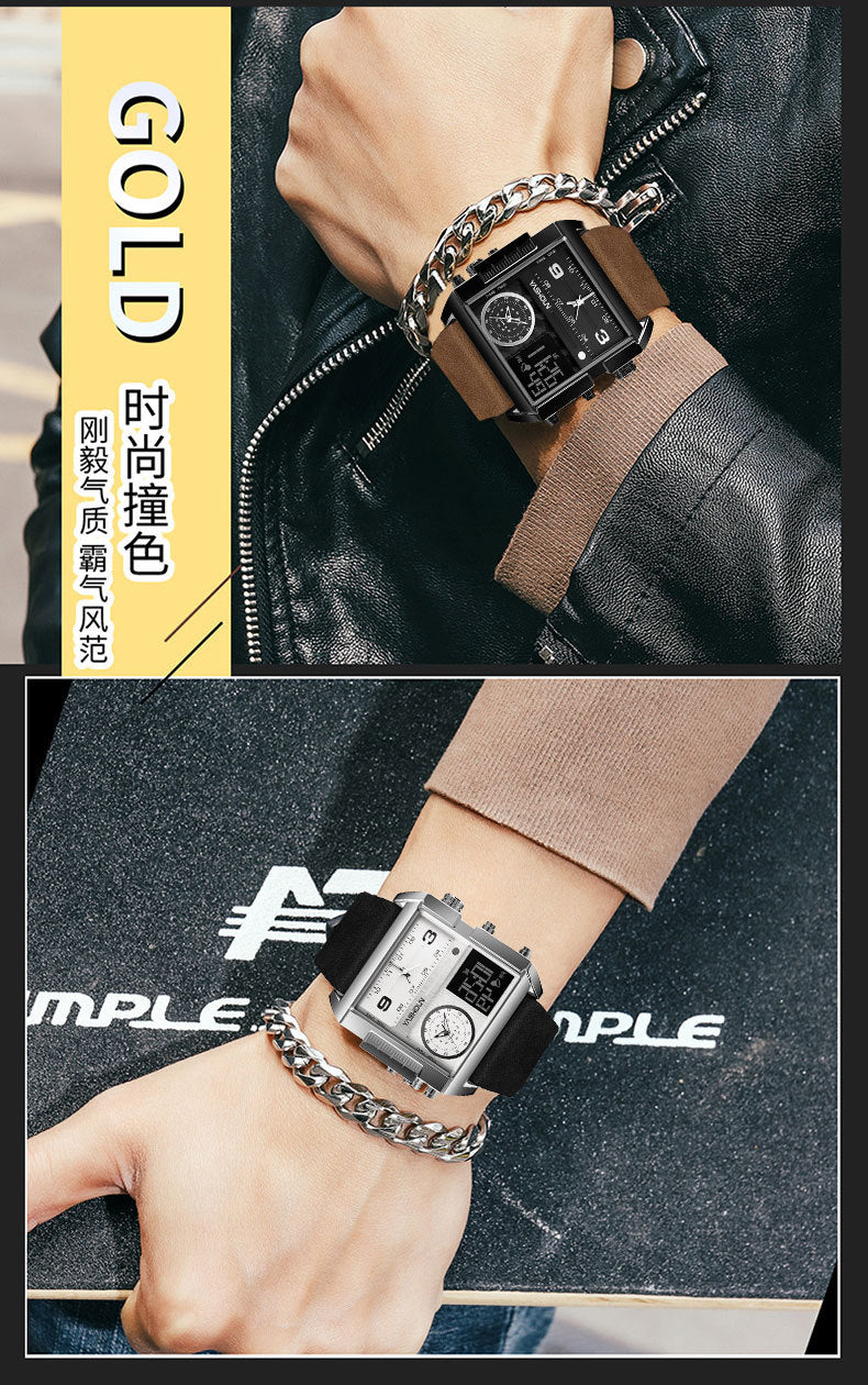 Multifunctional Sports Watch Men's Large Dial Digital Dual Display Electronic Watch Waterproof Belt Men's Watch Cross-border Foreign Trade Watch