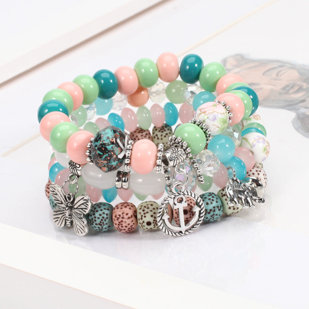 2022 Bohemian Butterfly Ship Anchor Elephant Pendant Multi-layer Bracelet Wholesale Bracelet Factory New Style Bracelet