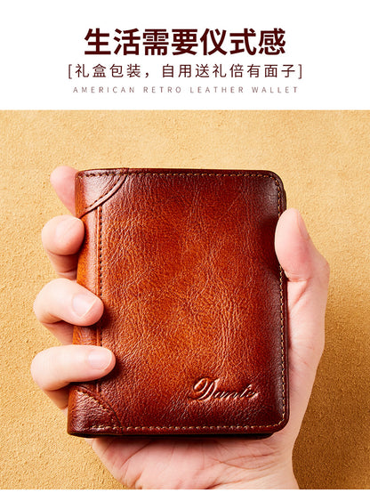 New Men's Wallet 20% Discount Vertical Top Layer Cowhide Anti-theft Credit Card Degaussing Leather Wallet Cross-border Explosive Wallet
