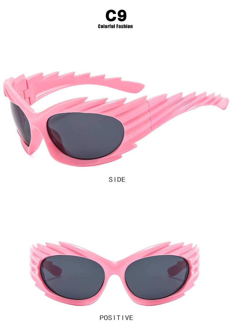 Barbed Hedgehog Sunglasses Y2K European and American Personalized Wings Cycling Sunglasses Concave Shape Ins Trendy Sunglasses for Women