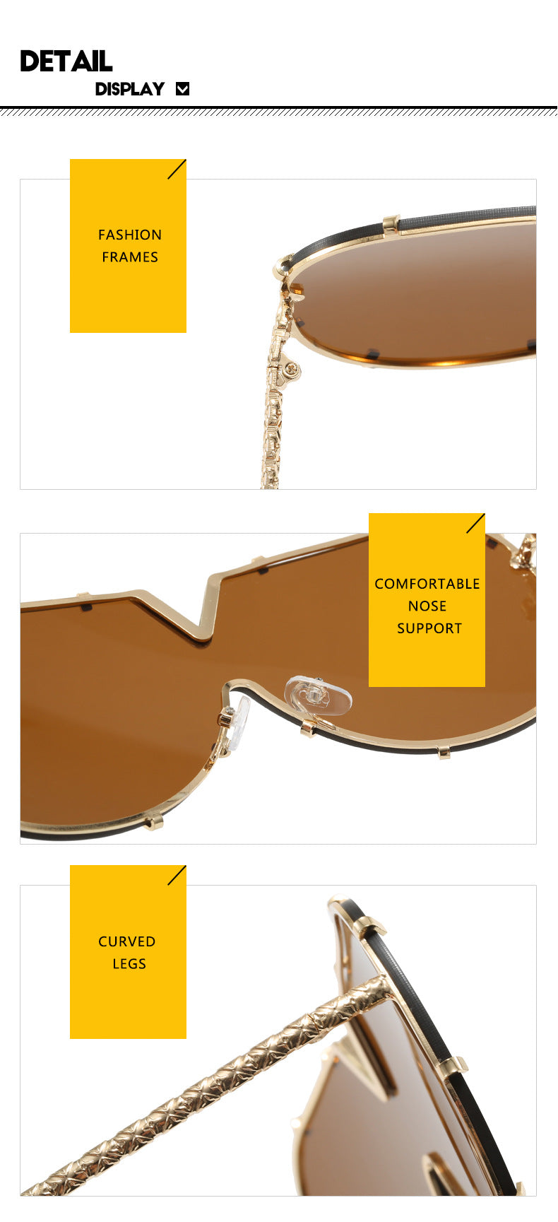 Fashion Metal One-Piece Sunglasses 2024 New Cross-Border European and American V Large Frame Sunglasses Ins Internet Celebrity Sunglasses