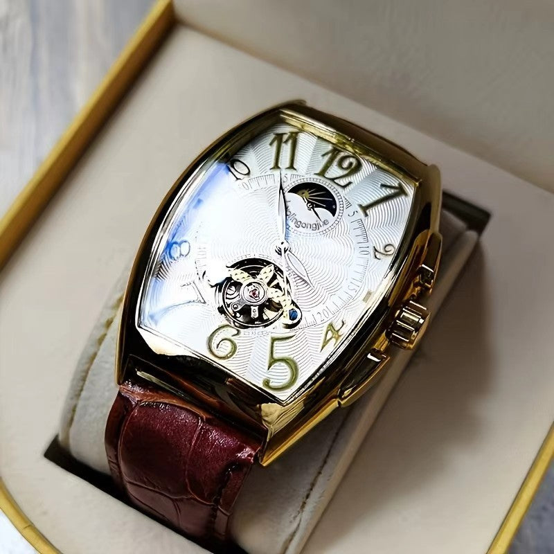 Barrel Type Fully Automatic Wheel Hollow Mechanical Watch Men's Business Simple Fashion Multifunctional Watch Wholesale