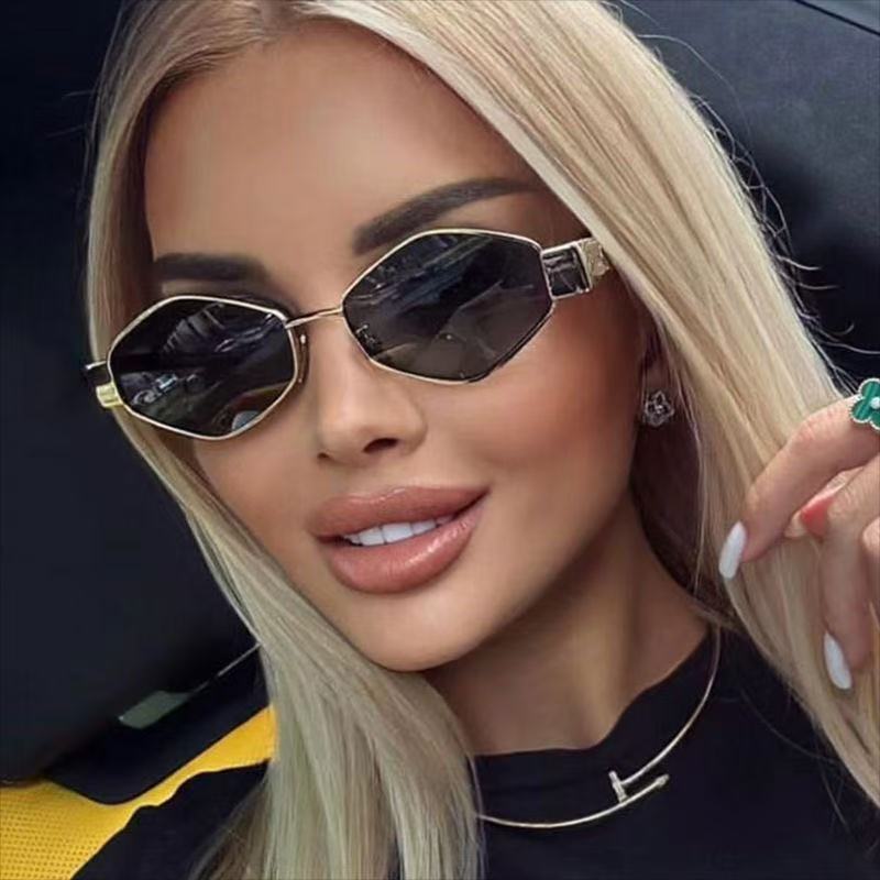 Metal Frame Arc de Triomphe Sunglasses Women's High-end Sense Small Frame Polygon European and American Style Cat Eye Small Face Funny