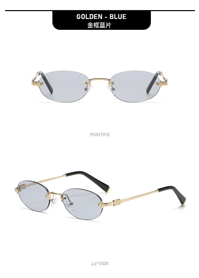 2026 New Oval Rimless Sunglasses European and American Retro Sunglasses Trendy Concave Shape Fashion Street Style Sunglasses