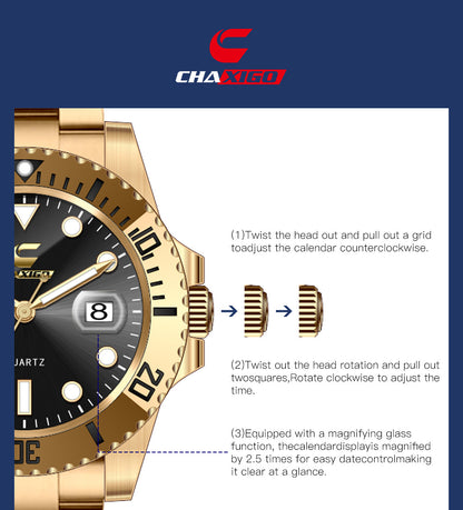 Swiss CHAXIGO quartz watch cross-border watch wholesale new green water ghost quartz luminous waterproof men's watch