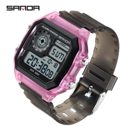 Sanda Hot-selling Square Watch Luminous Waterproof Alarm Student Watch Simple Korean Transparent Sports Electronic Watch