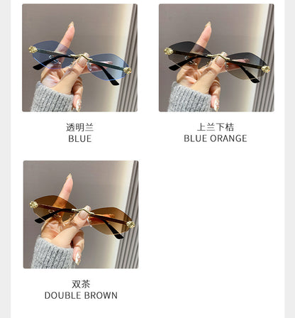 Frameless diamond personality sunglasses 2024 new sunscreen European and American trend sunglasses high sense sunglasses ladies