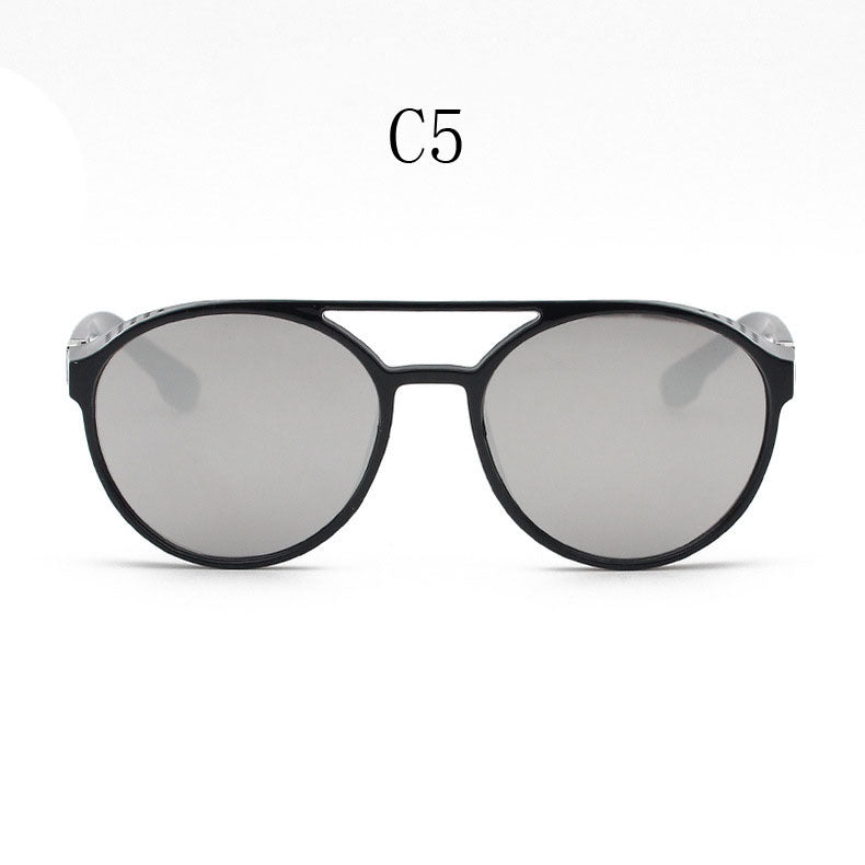 European and American Fashion Trend New Double-Beam Sunglasses Steampunk Sunglasses Round Retro Sunglasses 97040