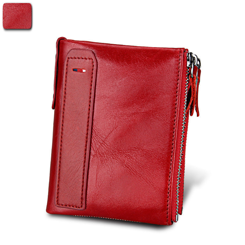 Crazy Horse Cowhide Men's Wallet RFID Anti-theft Brush Cowhide Short Men's Ticket Clip Wallet Double Zipper Coin Purse