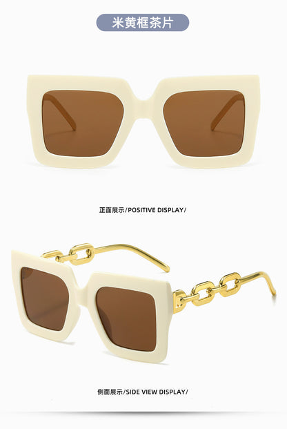 New Cross-Border Chain Anti-Uv Sunglasses European and American Fashion Square Frame Women's High-End Sun Light Luxury Style Square