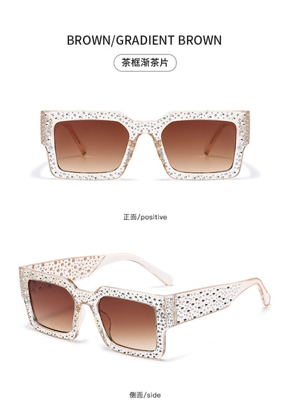 Diamond-Encrusted Starry Sky Square Sunglasses, Personalized Sunglasses, Fashionable Internet Celebrity Street Photography, Catwalk Versatile Sunglasses
