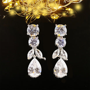Earrings 18k European and American Women's Temperament Day South Korea Rose Zircon Simple Joker European and American Sweet Jewelry 6153
