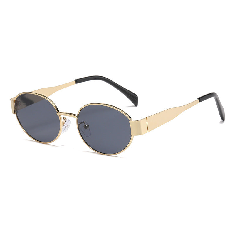 New Metal Oval Sunscreen Sunglasses Cross-Mirror European and American Ins Xiaohongshu Same Style Sunglasses Amazon Hot Selling