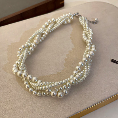Vintage Baroque Pearl Tassel Necklace Female Bridal Banquet Elegant Fashion Collarbone Necklace Choker Accessories