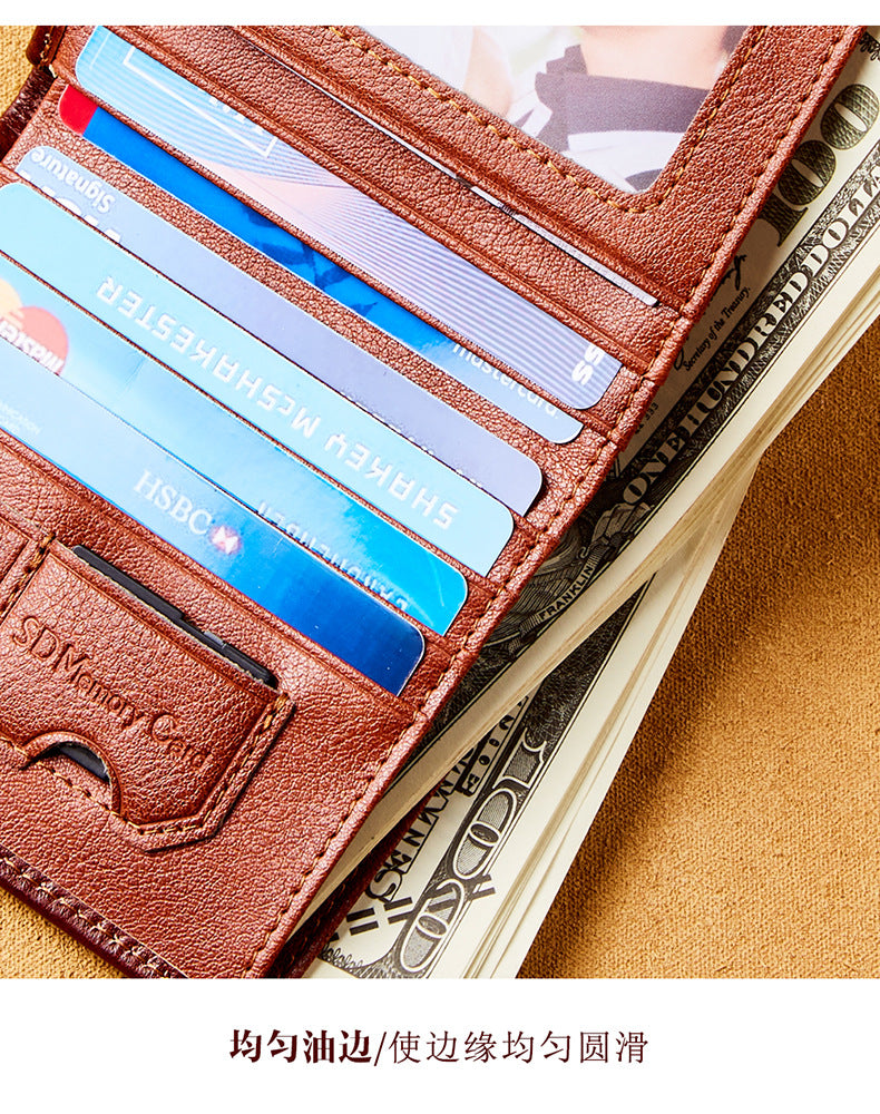 New Men's Wallet 20% Discount Vertical Top Layer Cowhide Anti-theft Credit Card Degaussing Leather Wallet Cross-border Explosive Wallet