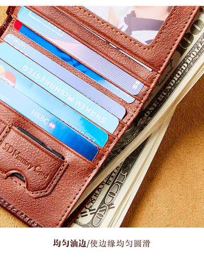 New Men's Wallet 20% Discount Vertical Top Layer Cowhide Anti-theft Credit Card Degaussing Leather Wallet Cross-border Explosive Wallet