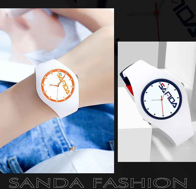 SANDA Outdoor Sports Watch Simple Waterproof Men's and Women's Fashion Quartz Watch Silicone Tape Casual Student Quartz Watch