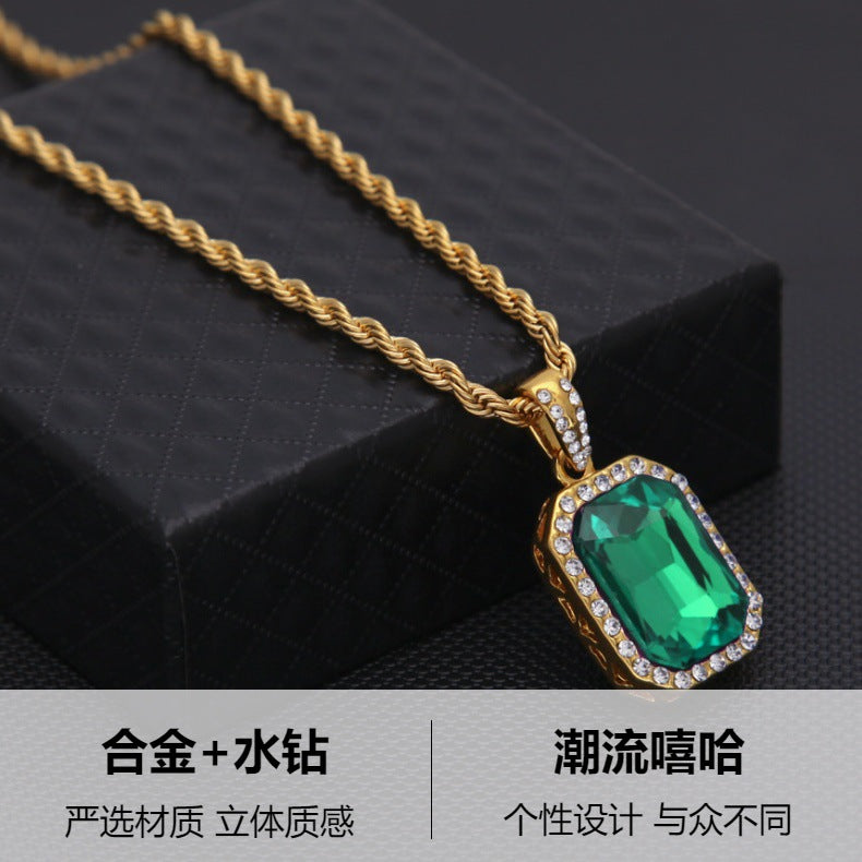 Hip-hop mini diamond-encrusted gem pendant trendy brand necklace men's handsome Joker alloy necklace cross-border jewelry wholesale