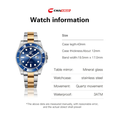 Swiss CHAXIGO quartz watch cross-border watch wholesale new green water ghost quartz luminous waterproof men's watch