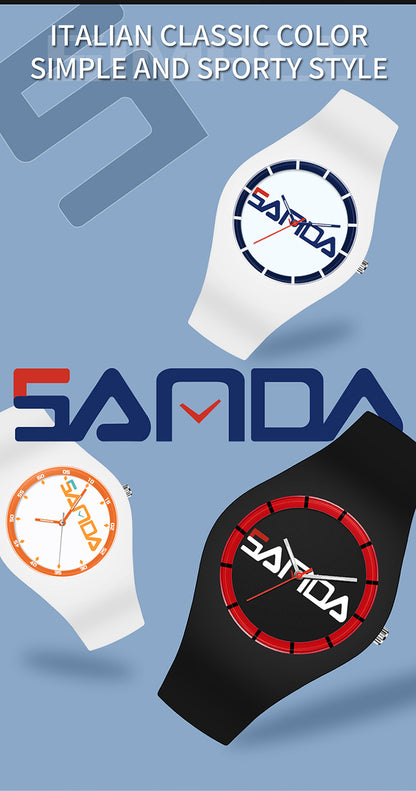 SANDA Outdoor Sports Watch Simple Waterproof Men's and Women's Fashion Quartz Watch Silicone Tape Casual Student Quartz Watch