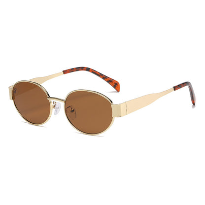 New Metal Oval Sunscreen Sunglasses Cross-Mirror European and American Ins Xiaohongshu Same Style Sunglasses Amazon Hot Selling