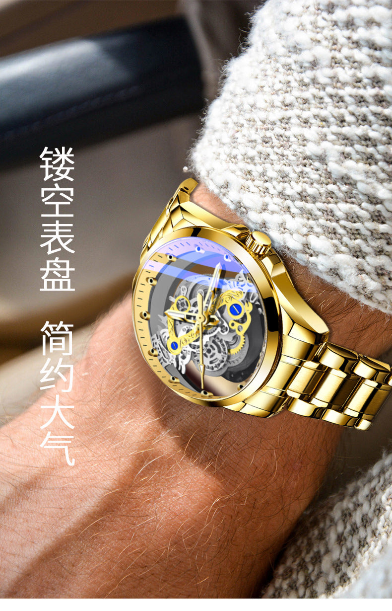 Cross-Border Dropshipping New Double-Sided Hollow Fully Automatic Movement Non-Mechanical Watch Tourbillon Watch Men's Waterproof