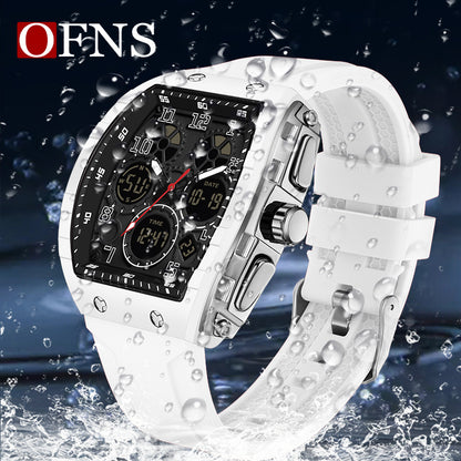 Ofns Fashion Watch Sports Waterproof Watch Barrel-Shaped Multi-Function Luminous Dual-Time Student Digital Watch